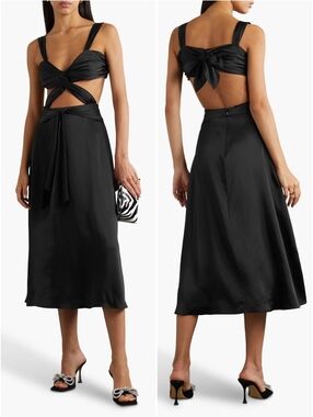 Halpern Cutout Twisted Satin Midi Dress Black 10 NWT New